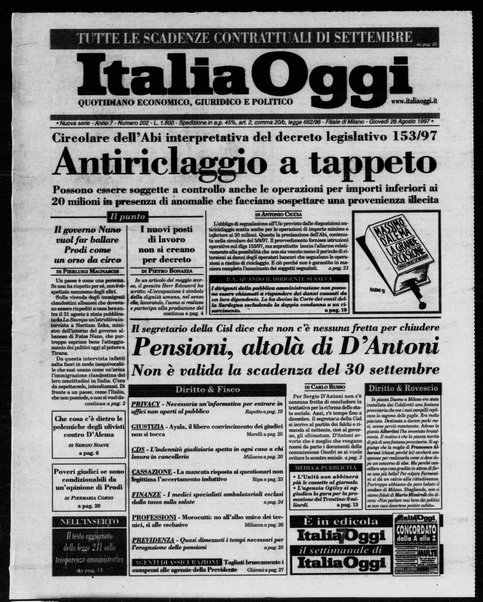 Italia oggi : quotidiano di economia finanza e politica